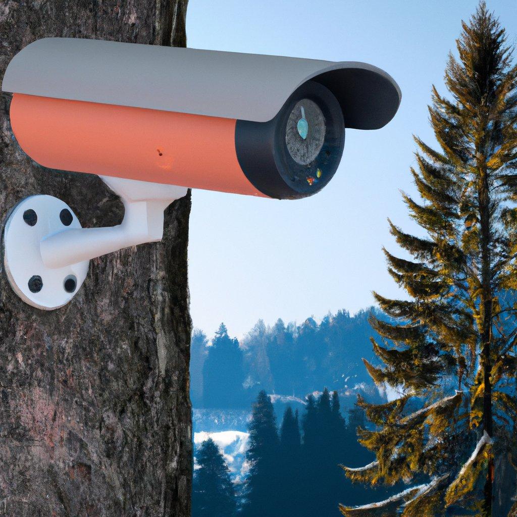 Slika prikazuje IP kamero za video nadzor v stanovanjskem okolju, kar ponazarja možnosti modernih alarmnih sistemov in video nadzora.