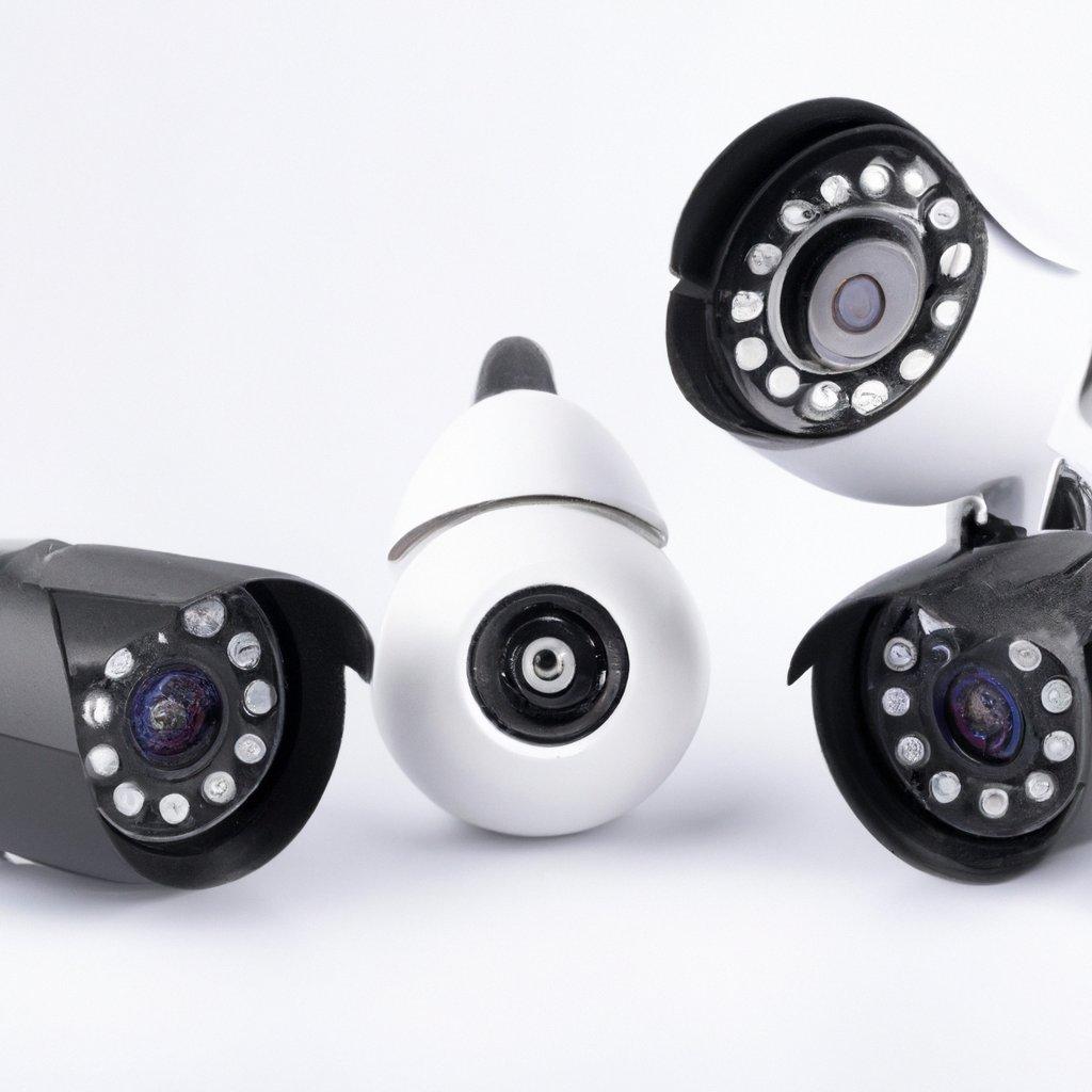 Slika različnih modelov IP kamer, vključno s Hikvision in Dahua, ter zaslon video nadzornega sistema.