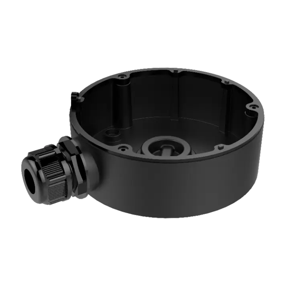 Črno podnožje Hikvision DS-1280ZJ-DM18 za videonadzor, dodatna oprema, robustna montaža.