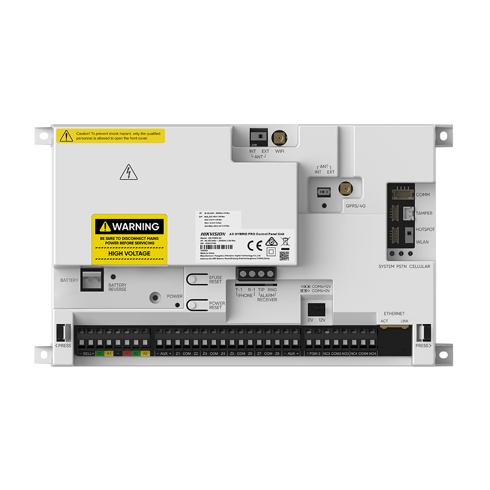 Hikvision DS-PA502-128 žična alarmna centrala za varnostne sisteme.